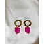 Boucles d'Oreilles Pierre Rose Or - Acier Inoxydable