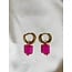 Pink Stone Earrings Gold - Stainless Steel