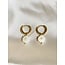 White Daisy Flower Earrings Gold - Stainless Steel