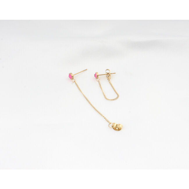 'Berber' chain stud earrings pink - stainless steel