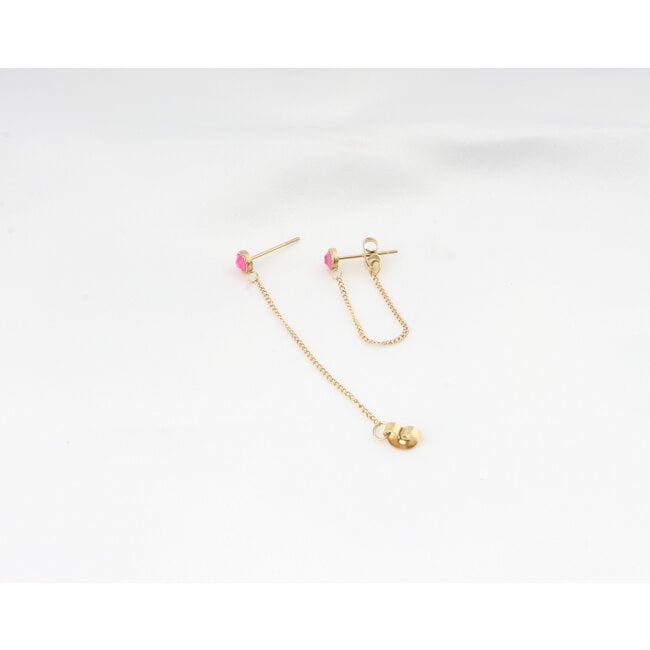 'Berber' chain stud earrings  pink - stainlesss steel