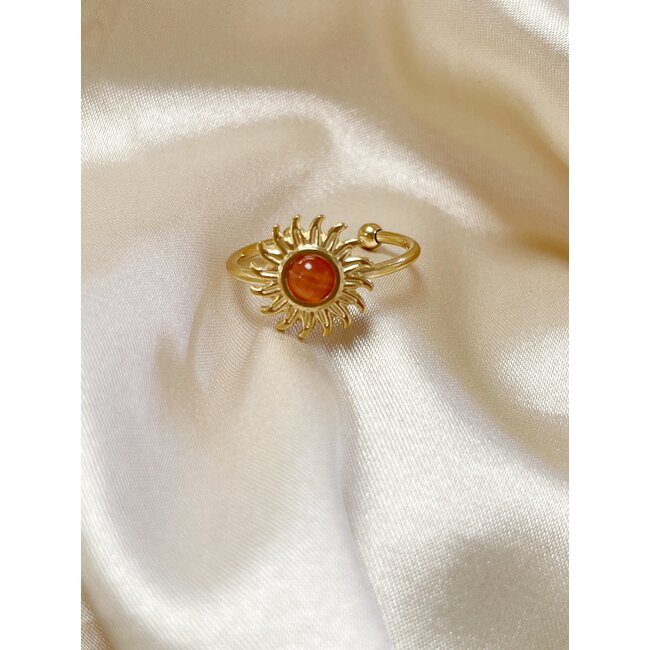 Sunshine ring Orange natural stone - stainless steel (verstelbaar)