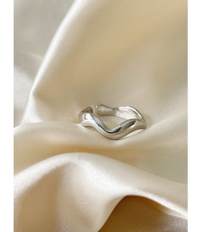 'Waves' ring silver - stainless steel (verstelbaar)