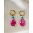 Sweet Pink Natural Stone Earrings Gold - stainless steel