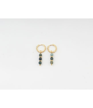 'Lisa' Green Nutural Stone Hoops Gold Plated (verguld)