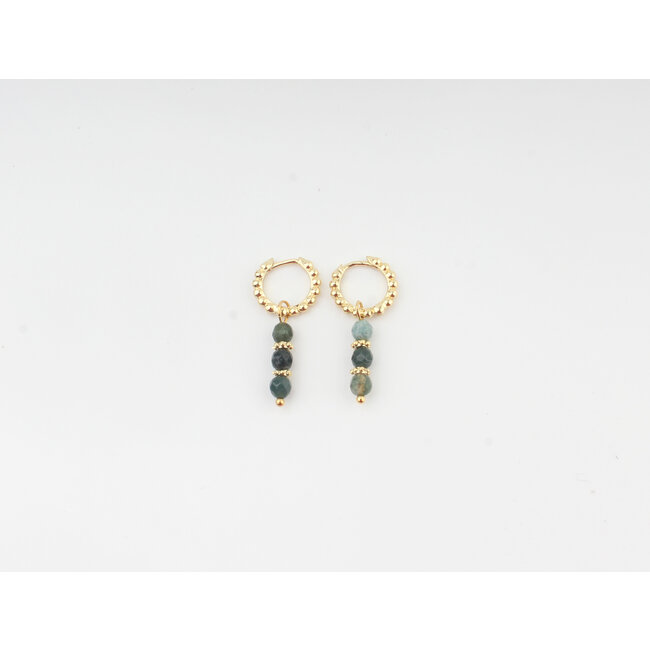 'Lisa' Green Nutural Stone Hoops Gold Plated (verguld)