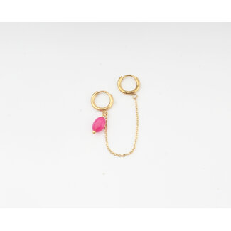 Dubbele oorring fuchsia Natural Stone' Gold - stainless steel (1 pcs)