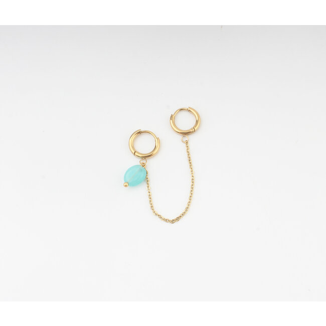 Boucle d'oreille double Turquoise Natural Stone' Gold - acier inoxydable (1 pièce)
