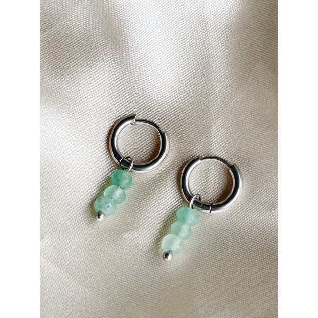 Green Aventurine 'Luna' Earrings Silver - Stainless Steel