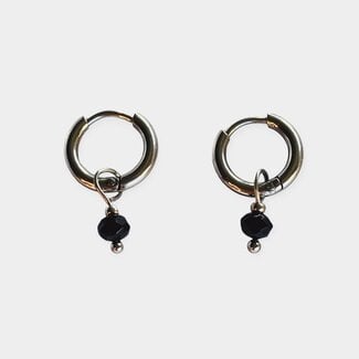 'RÊVER' EARRINGS BLACK & SILVER NATURAL STONE - STAINLESS STEEL