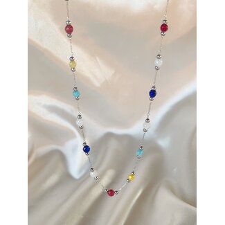 'Sophia' Necklace Natural Stones Multicolor Silver - Stainless Steel