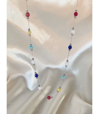 'Sophia' Necklace Natural Stones Multicolor Silver - Stainless Steel