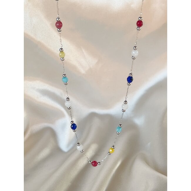 Halskette 'Sophia' Natursteine ​​Multicolor Silber - Edelstahl