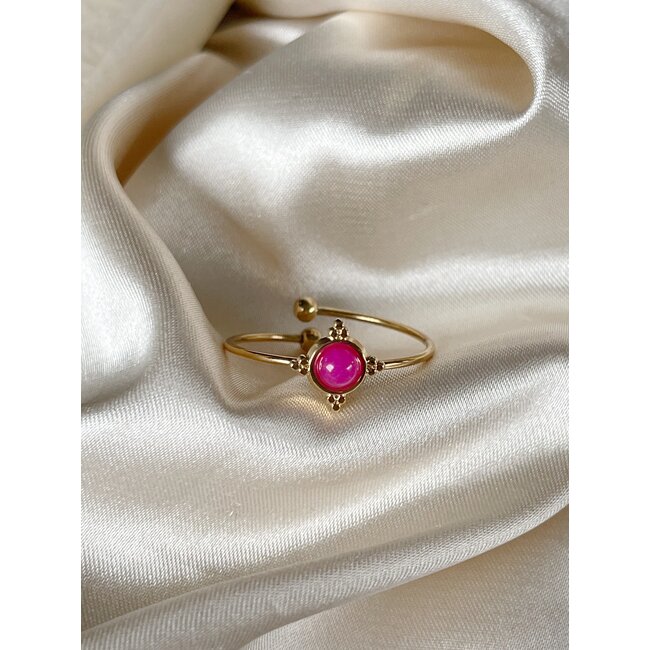 Minimalistic small pink stone ring - stainless steel (verstelbaar)