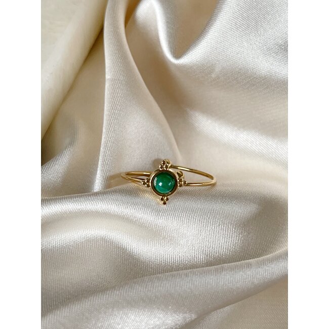 Minimalista peque–o anillo de piedra natural verde - acero inoxidable  (ajustable 