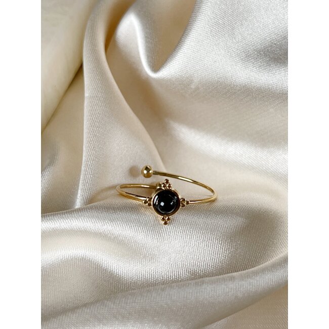 Minimalistic small black  stone ring - stainless steel (adjustable)