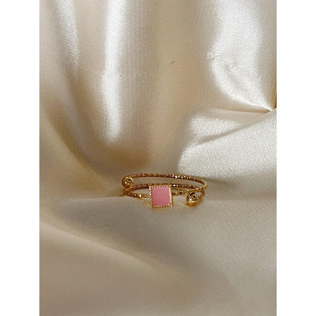'Lina' Ring Pink & Gold - Stainless steel (verstelbaar)