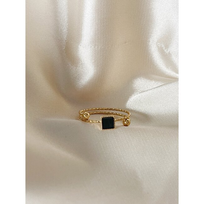 'Lina' Ring Black & Gold - Stainless steel (verstelbaar)