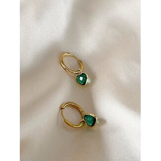 Boucles d'oreilles Tiny Heart Or & Vert - acier inoxydable