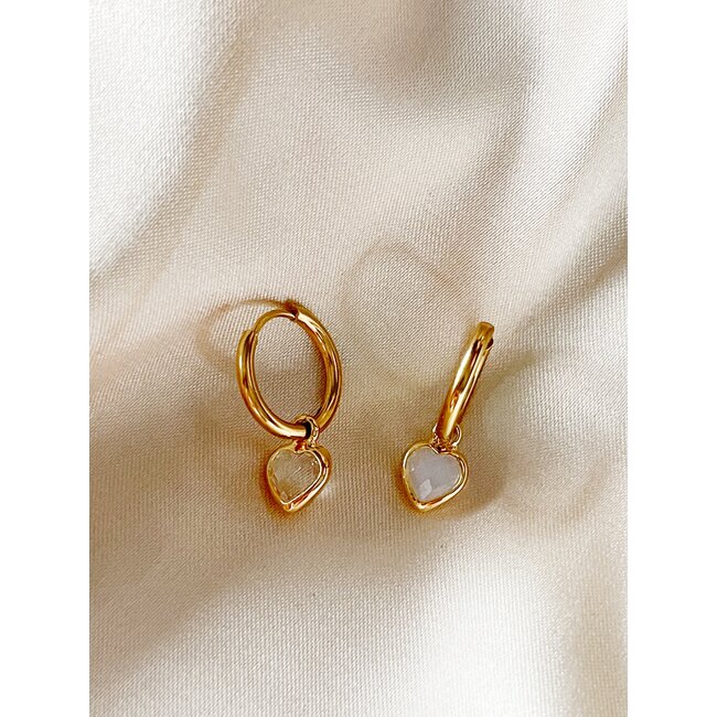 Tiny Heart Earrings Gold & White - stainles steel