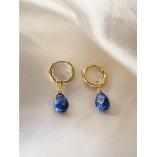 Boucles d'Oreilles 'Aline' Bleu Pierre Naturelle Or - acier inoxydable