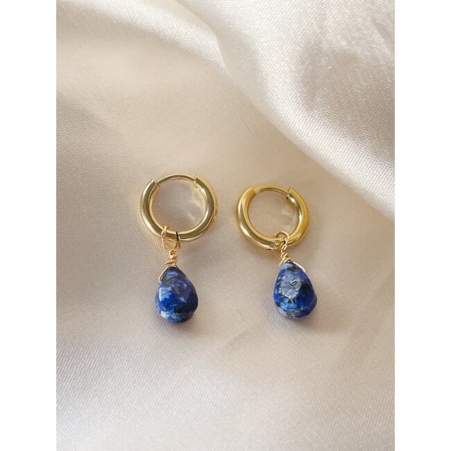 Boucles d'Oreilles 'Aline' Bleu Pierre Naturelle Or - acier inoxydable