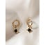 'Estelle' Boucles d'Oreilles Pierre Naturelle Noire Or - acier inoxydable