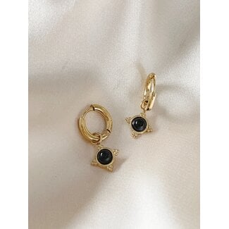 'Estelle' Black Natural Stone Earrings Gold - stainless steel