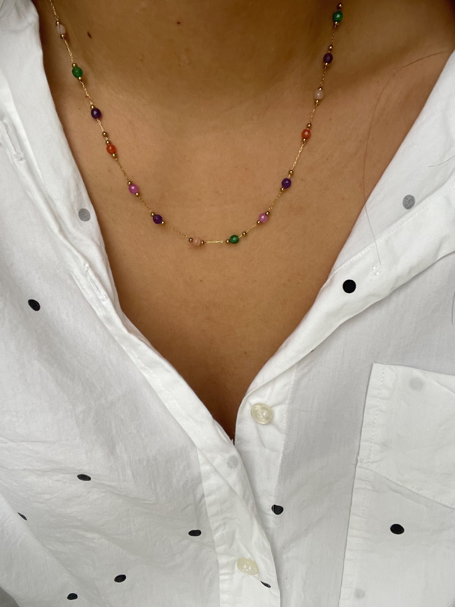 'Sophia' Necklace Natural Stones Green Stainless Steel Notbranded