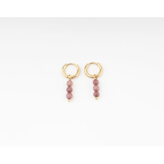 Boucles d'oreilles 'Fara' pierre naturelle vieux rose - acier inoxydable