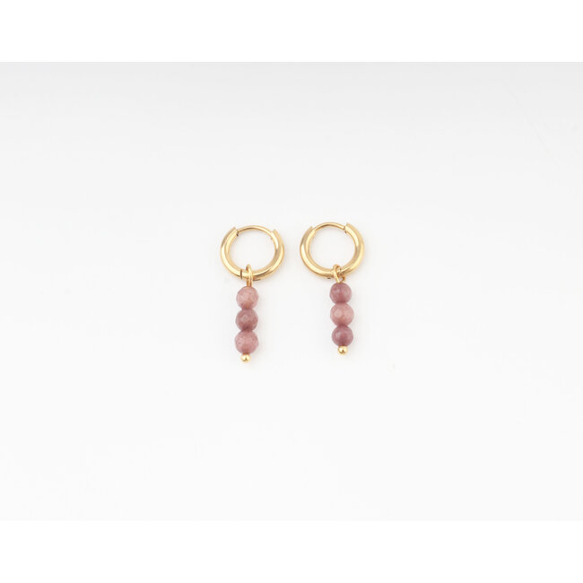 'Fara' earrings old pink natural stone - stainless steel