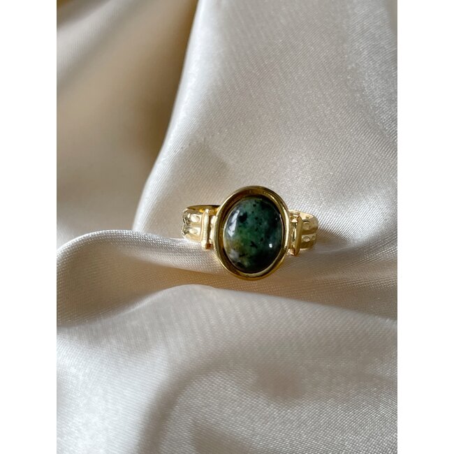 Bague 'Megane' Rocky Green Natural Stone - acier inoxydable (ajustable)