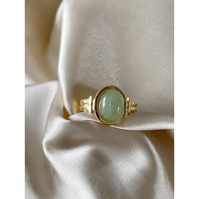 Bague Pierre Naturelle Verte 'Mégane' - acier inoxydable (réglable)