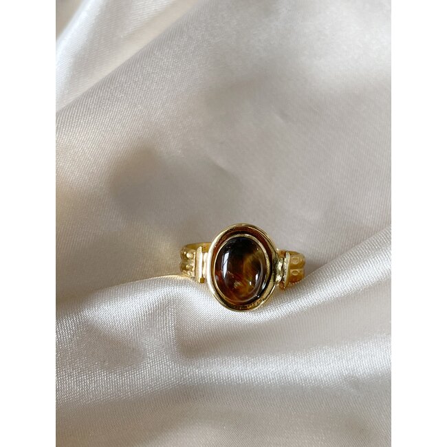 'Megane' Brown Natural Stone ring - stainless steel (adjustable)