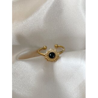 Bague 'Alice' pierre naturelle noire - acier inoxydable (ajustable)