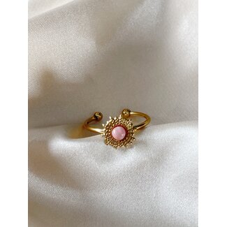 'Alice' ring pink natural stone - stainless steel (verstelbaar)