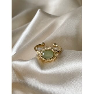 'Jolie' ring Green Natural Stone - stainless steel (adjustable)