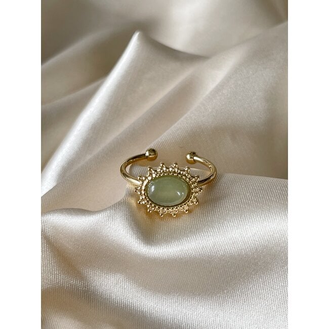 'Jolie' ring Green Natural Stone - stainless steel (verstelbaar)