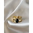 'Suzi' natural stone ring black - stainless steel (adjustable)