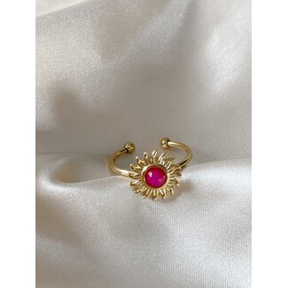 Anillo de sol Fucsia Piedra natural - Acero inoxidable (ajustable)