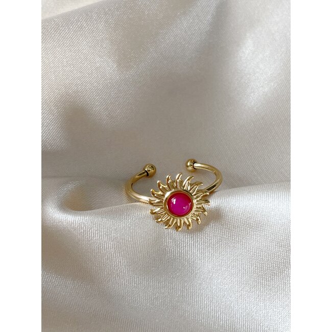 Anillo de sol Fucsia Piedra natural - Acero inoxidable (ajustable)