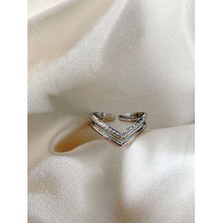 Silver de anillo de doble onda - acero inoxidable (ajustable)