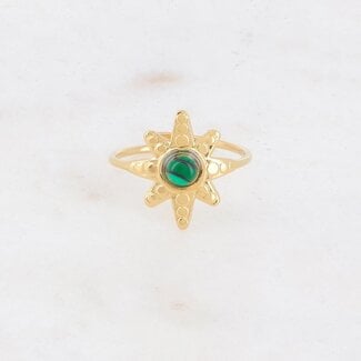 Bague 'Etoile verte' or - acier inoxydable (réglable)