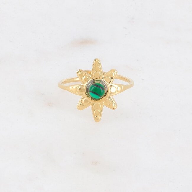 Bague 'Etoile verte' or - acier inoxydable (réglable)