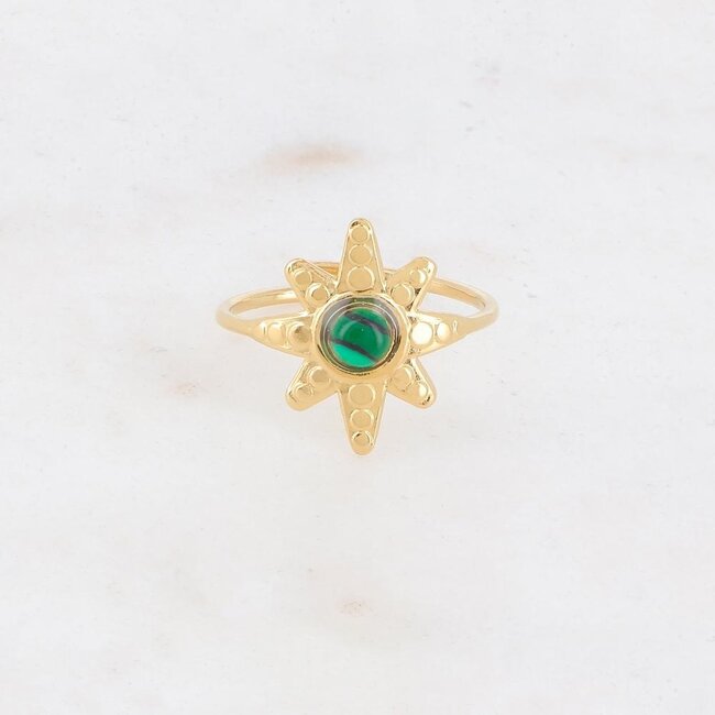 'Green star' Ring gold - stainless steel (adjustable)