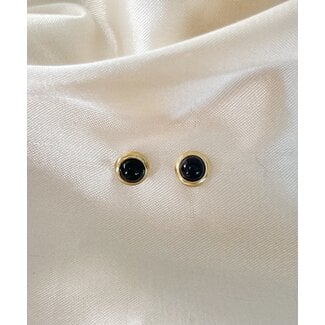 Black Dot Stud Earrings Gold - stainless steel