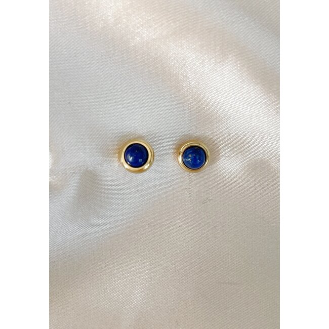 Blue  Dot Stud Earrings Gold - stainless steel