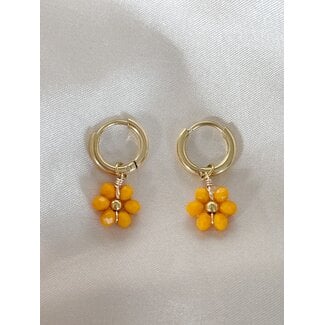 Tiny flower earrings orange - stainless steel