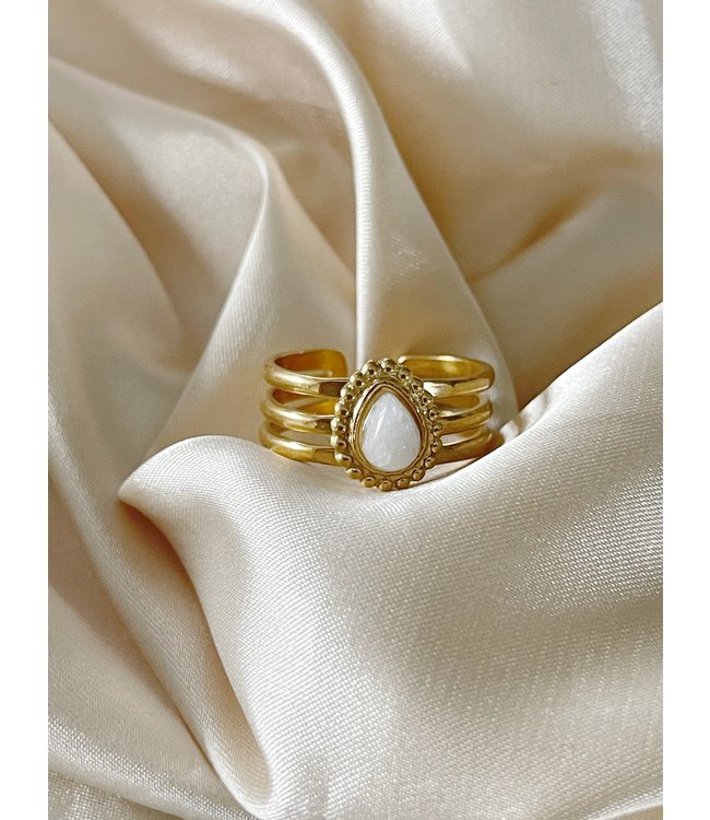 Menthe 'Ring' Gold White Natural Stone - Acciaio senza sosta (regolabile)