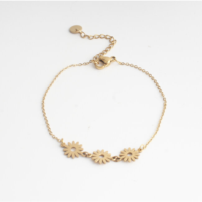 Daisy flowers bracelet gold - stainless steel